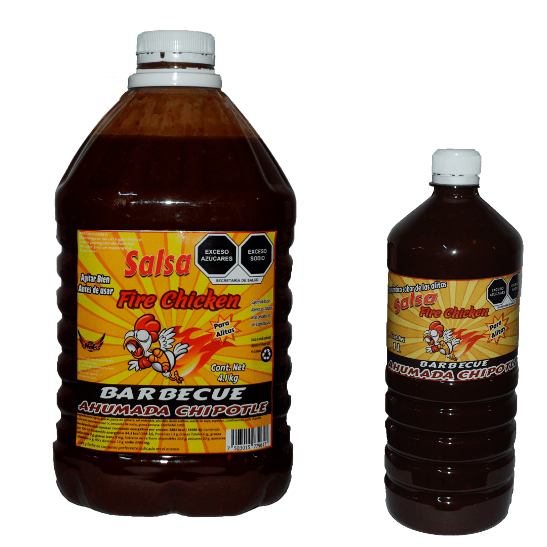 Botellas de salsas para alitas Fire chicken sabor barbecue ahumada chipotle
