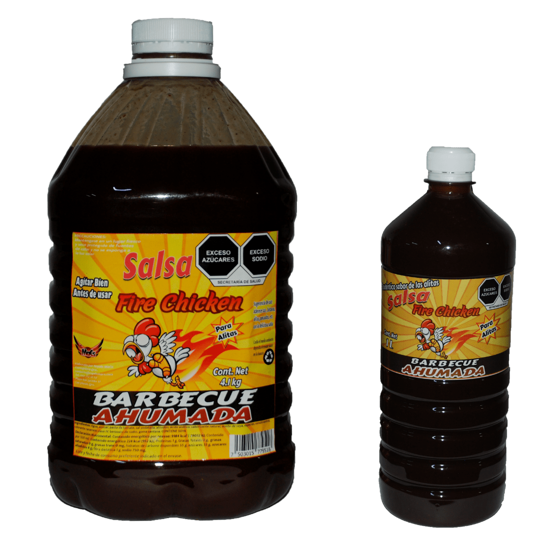 Botellas de salsas para alitas Fire chicken sabor barbecue ahumada