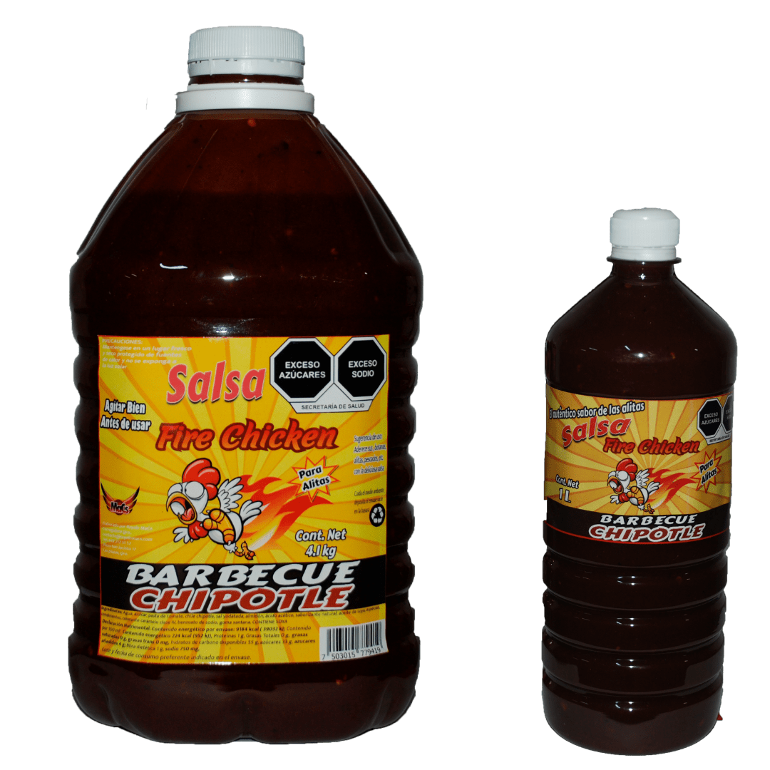 Botellas de salsas para alitas Fire chicken sabor barbecue-chipotle
