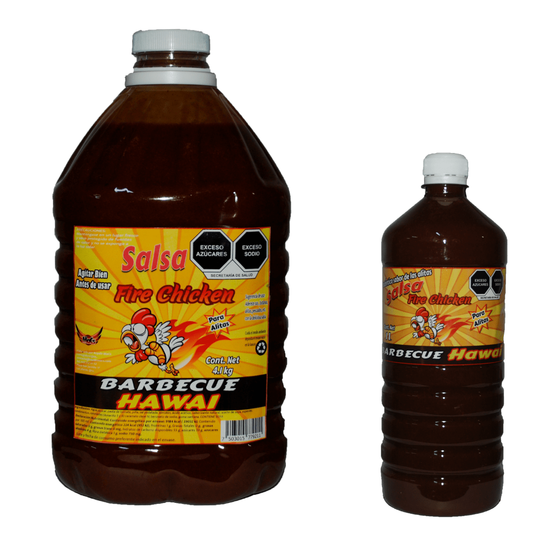 Botellas de salsas para alitas Fire chicken sabor barbecue hawai