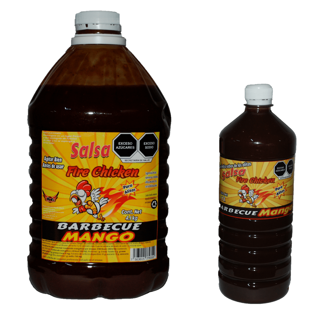 Botellas de salsas para alitas Fire chicken sabor barbecue mango