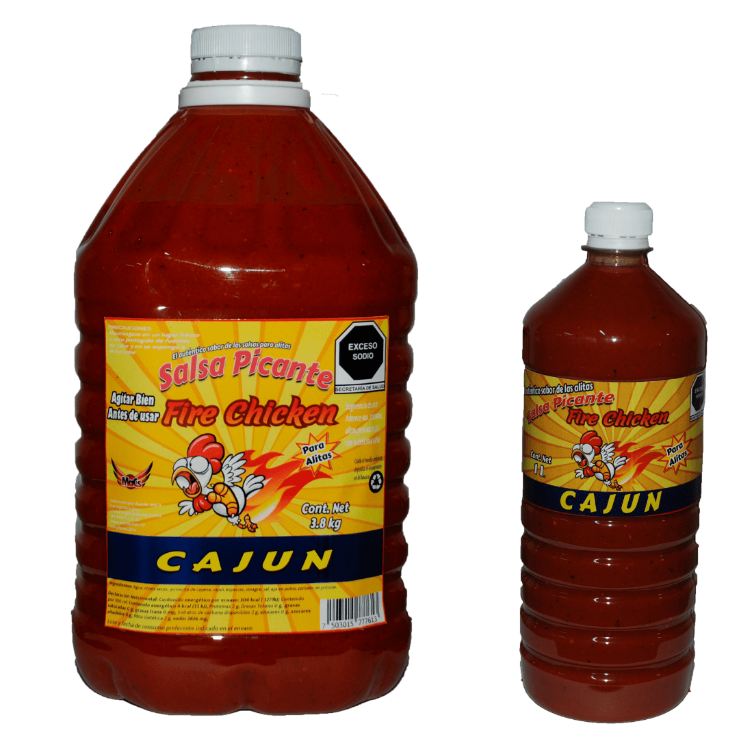 Botellas de salsas para alitas Fire chicken sabor cajun