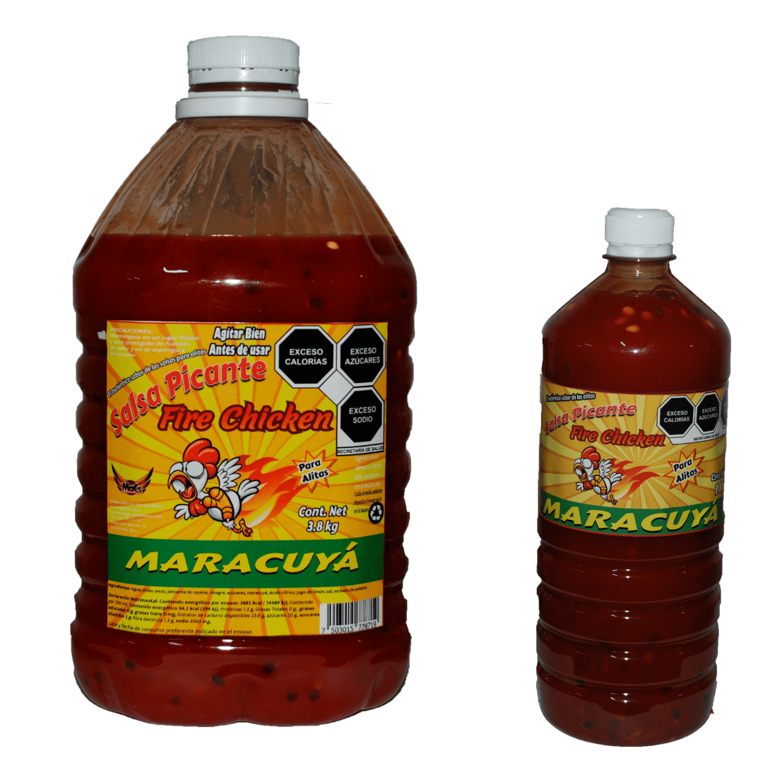 Botellas de salsas para alitas Fire chicken sabor maracuya
